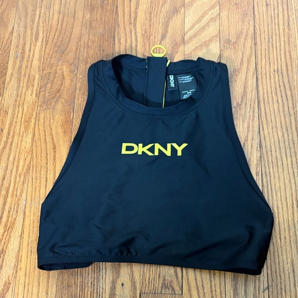 DKNY Black Sleeveless Racerback Pullover Swimwear Bikini Top Size M NWOT Logo - Picture 2 of 6